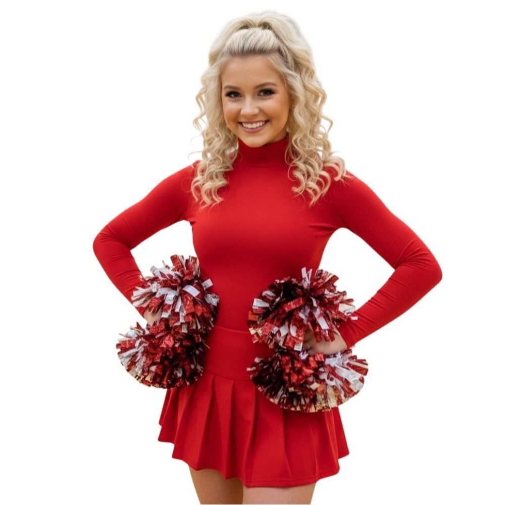 Youth M Red Long Sleeve Zip Back Leotard Bodysuit Cheer Dance Snap Closure